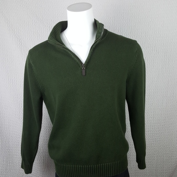 Ll Bean Mens Green 4 Zip Pullover 